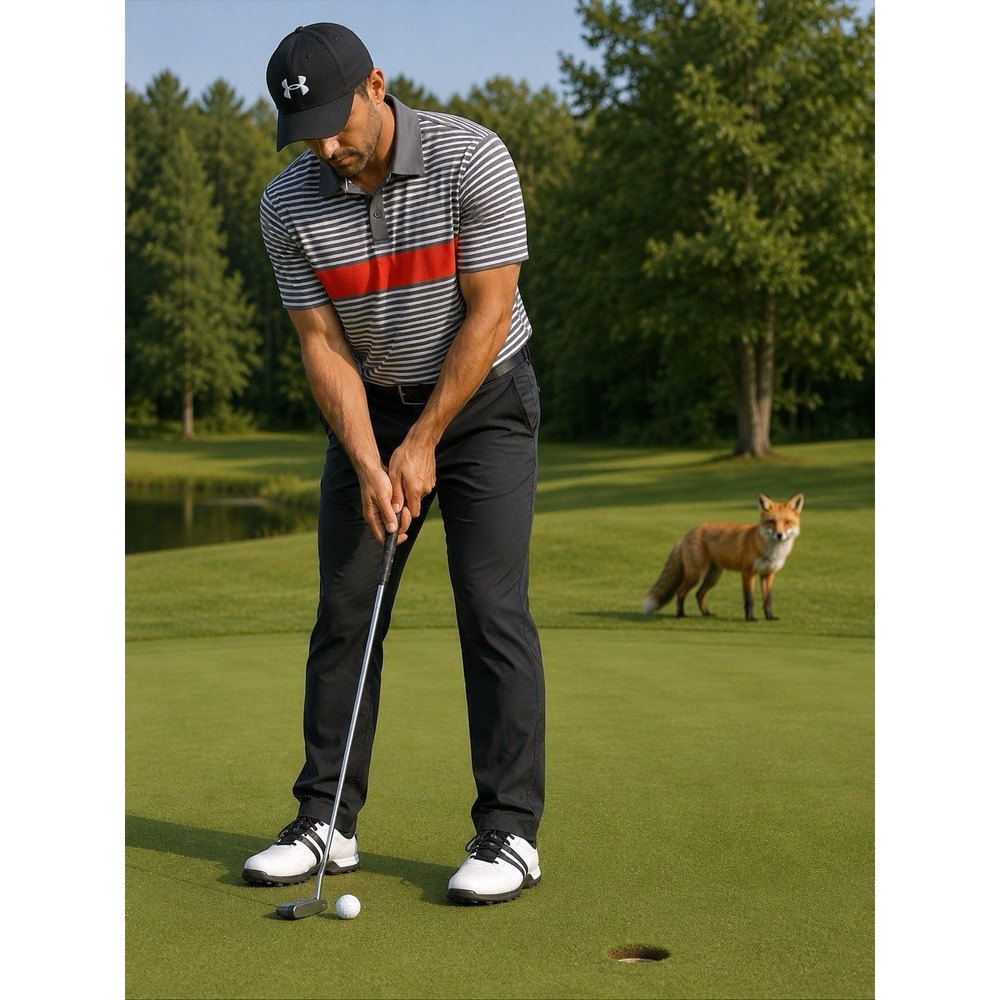 Under Armour Polo Golf shirt Mens XL gray orange striped Performance Heat Gear
